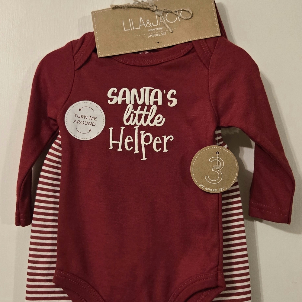 Lila And Jack Santa's Little Helper 3pc Red And White Set